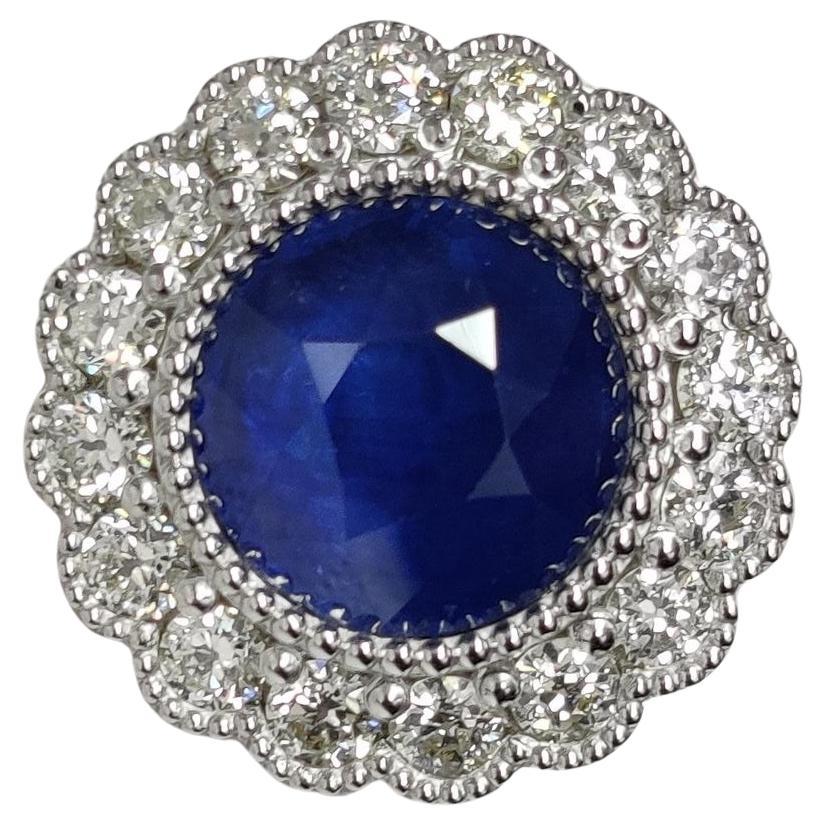 Certified 6.52 Carat Ceylon Blue Sapphire Cut Diamond Ring  For Sale