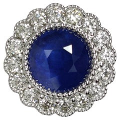 Certified 6.52 Carat Ceylon Blue Sapphire Cut Diamond Ring 