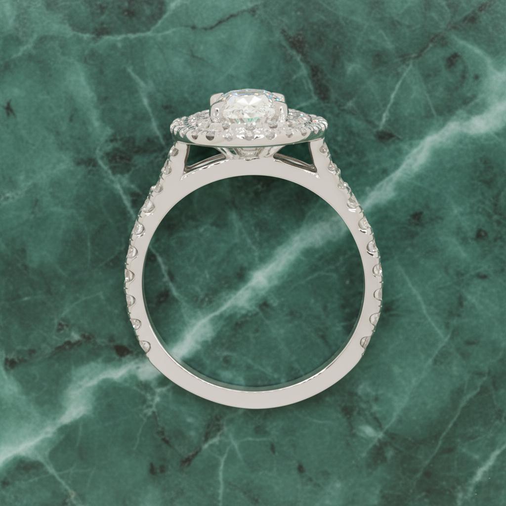 Taglio ovale Anello d'oro di fidanzamento con diamante ovale certificato GIA da 1,50 carati F VS1 a doppio anello in vendita