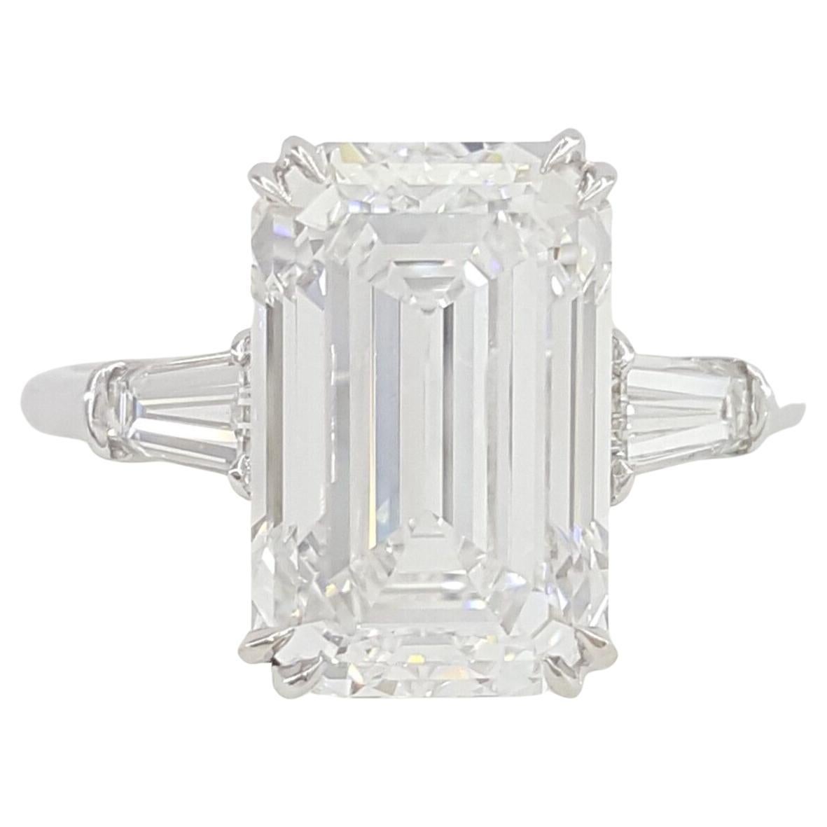 HARRY WINSTON Investment grade D color Emerald Cut Diamond Ring For Sale