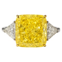 GIA Certified 4 Carat Cushion Fancy Intense Yellow Diamond Ring