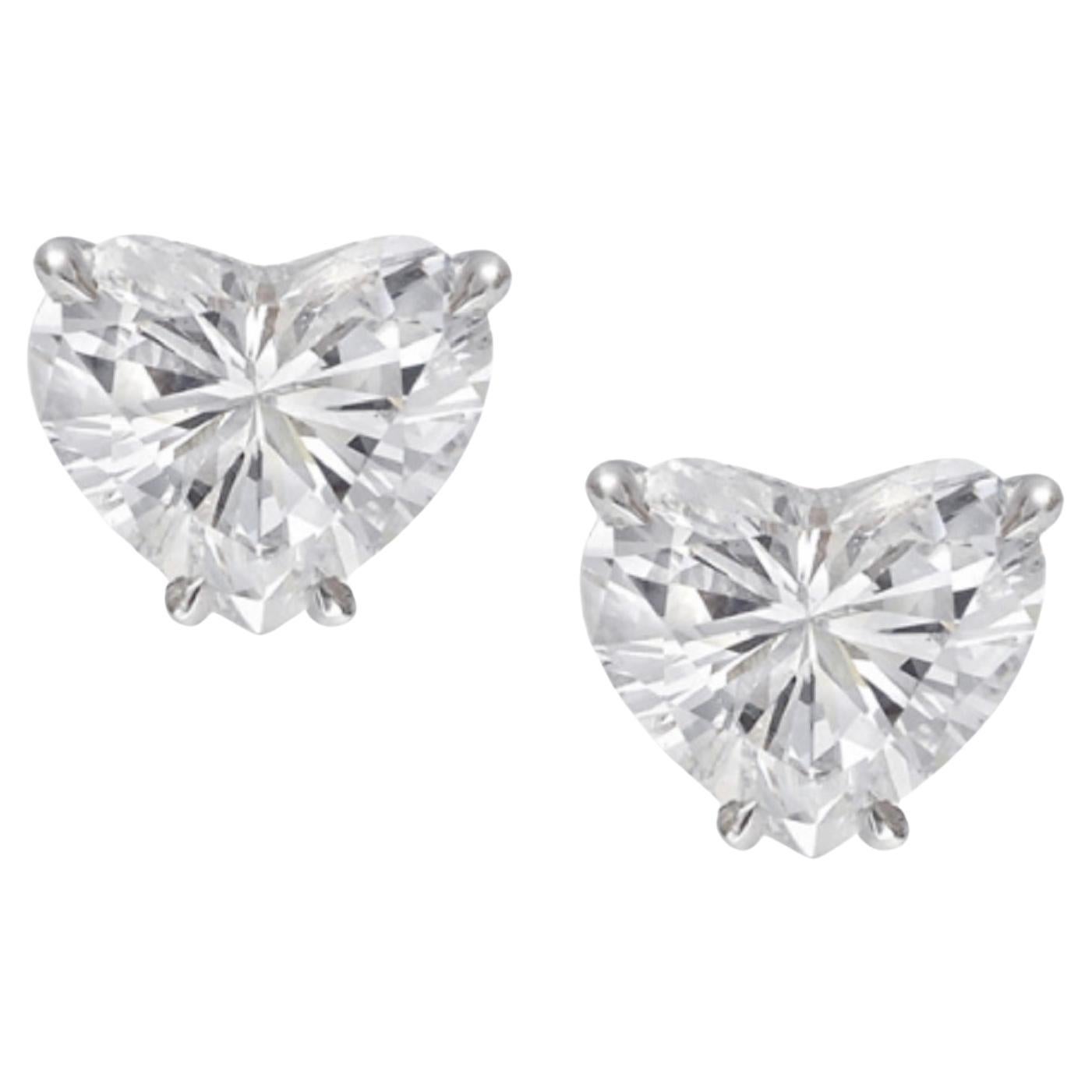 GIA Certified 5 Heart Shape Diamond Studs Earrings For Sale