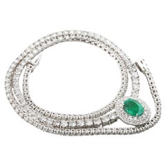 11 Carat Diamond & 2.31 Carat Green Oval Emerald 18K Gold Pendant Necklace 