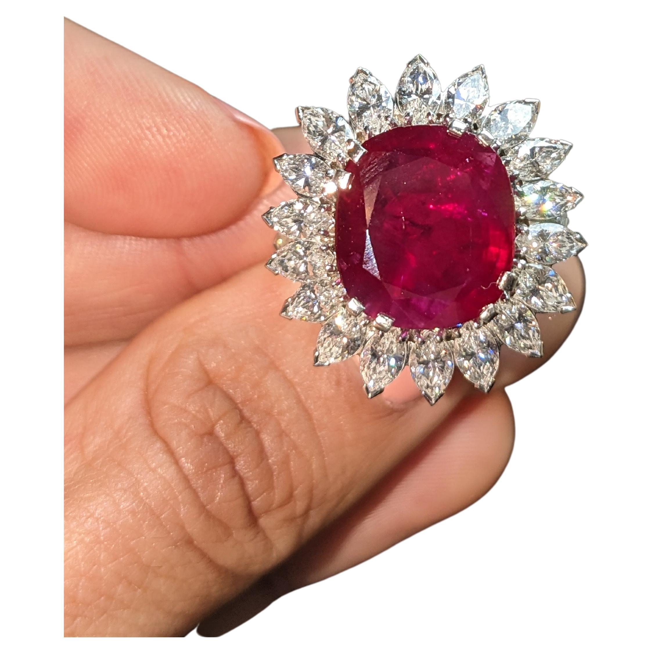 GRS Certified 5 Carat Unheated Ruby Diamond Cocktail Solitaire Ring