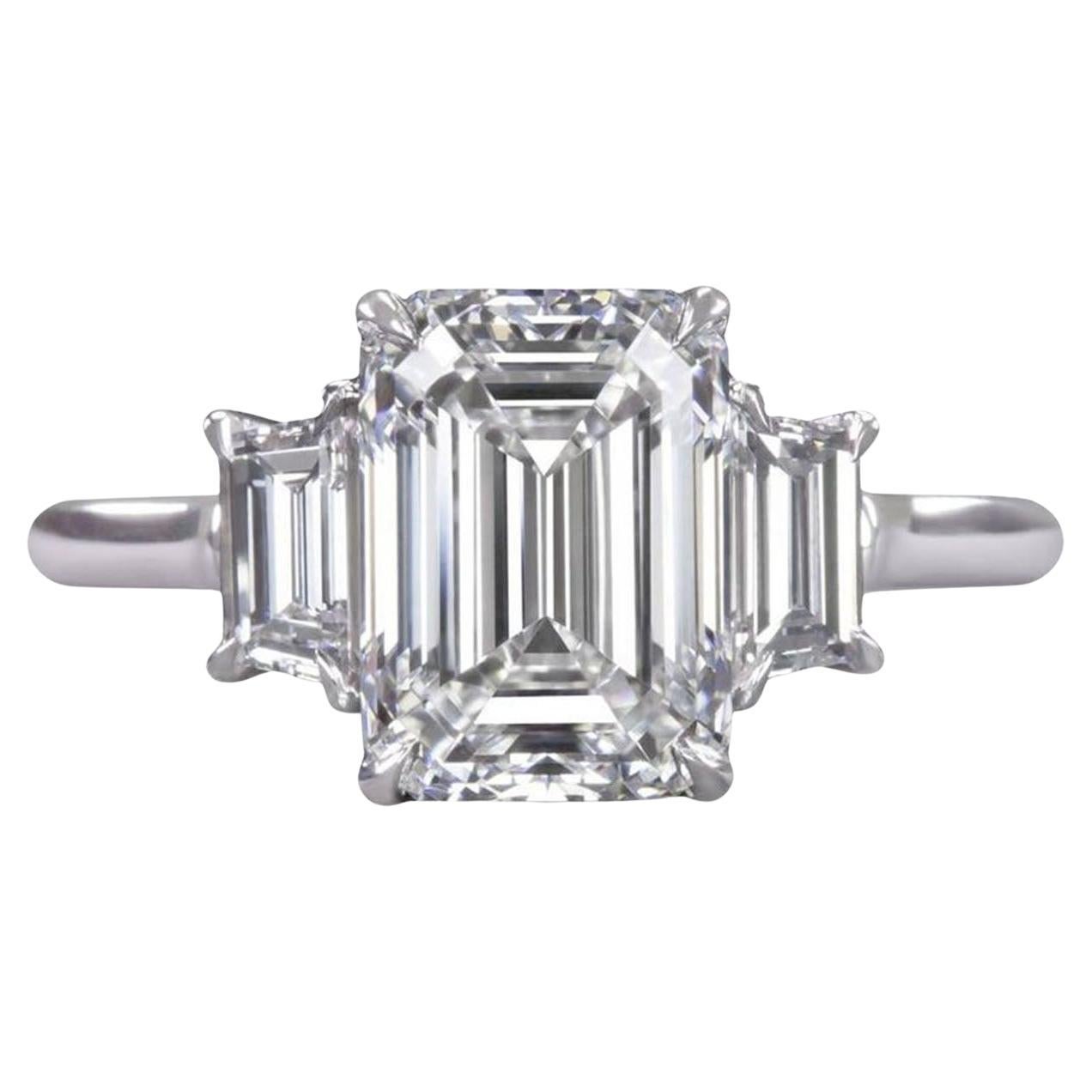 GIA Certified 3 Ct Emerald Cut Diamond D Color IF Clarity in 18K White Gold For Sale