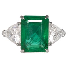 GRS Certified 6.71 Carats VIVID Green MINOR OIL Emerald Diamond Platinum Ring