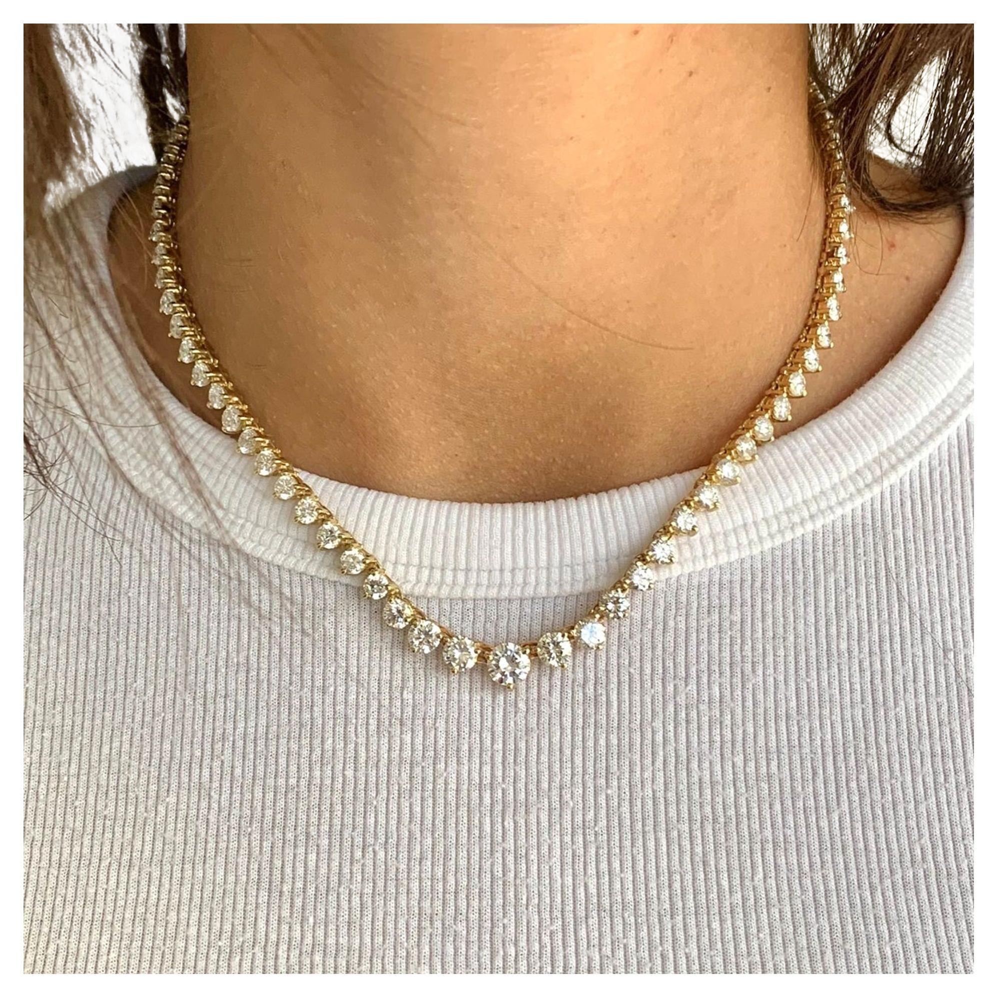 Tennis-Halskette mit 15 Karat rundem Diamanten im Brillantschliff