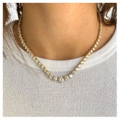 Tennis-Halskette mit 15 Karat rundem Diamanten im Brillantschliff