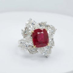 Peagon's Blood Certified 3.17 Carat Ruby Diamond Cocktail Ring
