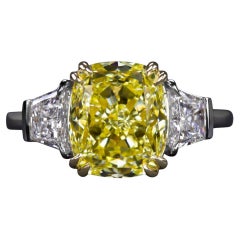 GIA Certified 5.02 Carat Cushion Fancy Yellow Diamond Ring VS1 Clarity