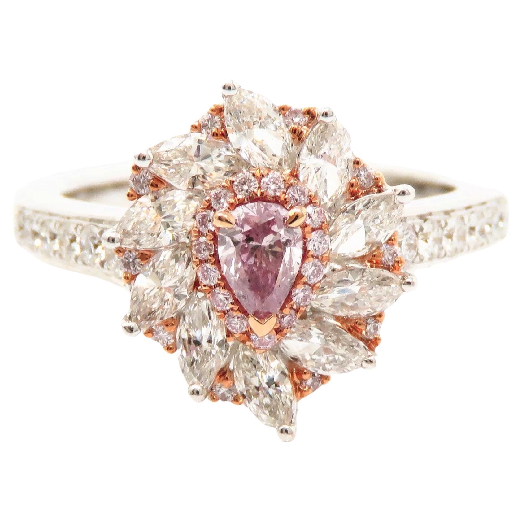 GIA Certified Fancy Pink Diamond Cocktail 18k Gold Ring