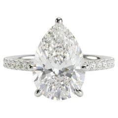 GIA Certified 4 Carat Pear Cut E Color Diamond Ring with pavè in 18K White Gold
