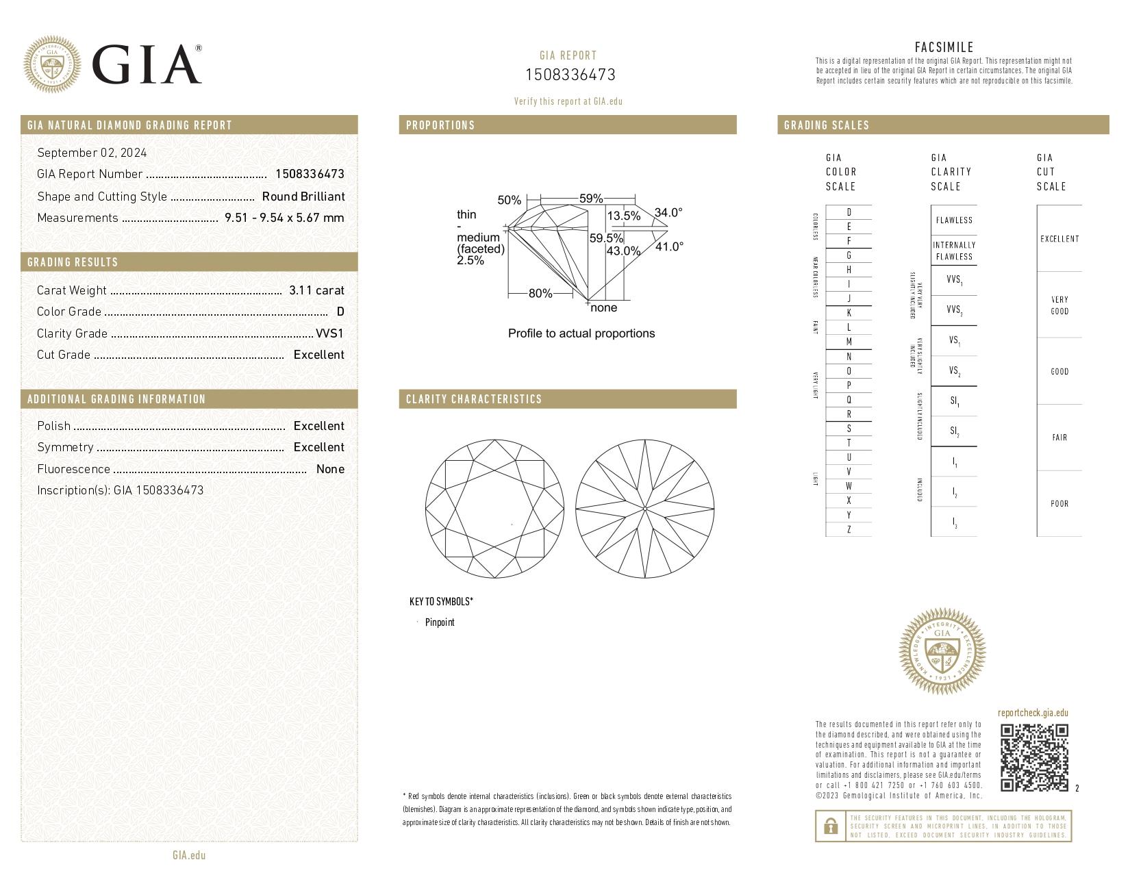 GIA-zertifizierter 3.01 Karat Diamant im Rundschliff D Farbe makelloser Reinheitsring für Damen oder Herren im Angebot