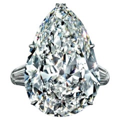 GIA Certified 6.01 Carat Pear Cut Diamond F Color Ring with tapered baguette