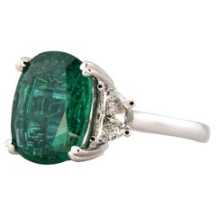 Anillo de oro blanco de 18 quilates con diamante esmeralda verde en cojín de 5,25 quilates certificado por IGI y GIA