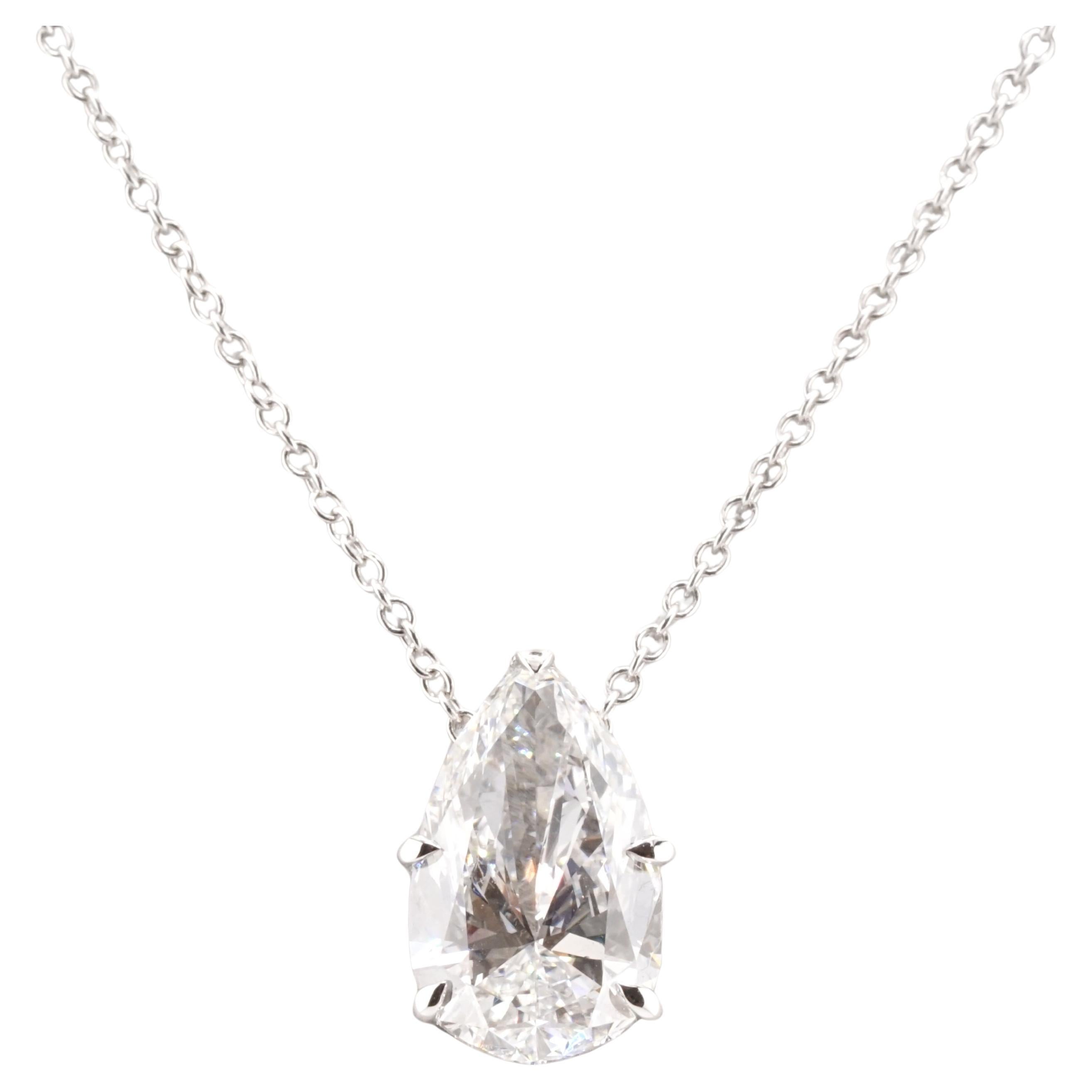 GIA Certified 4.03 Carat Pear Cut Diamond Pendant Necklace in 18k White Gold