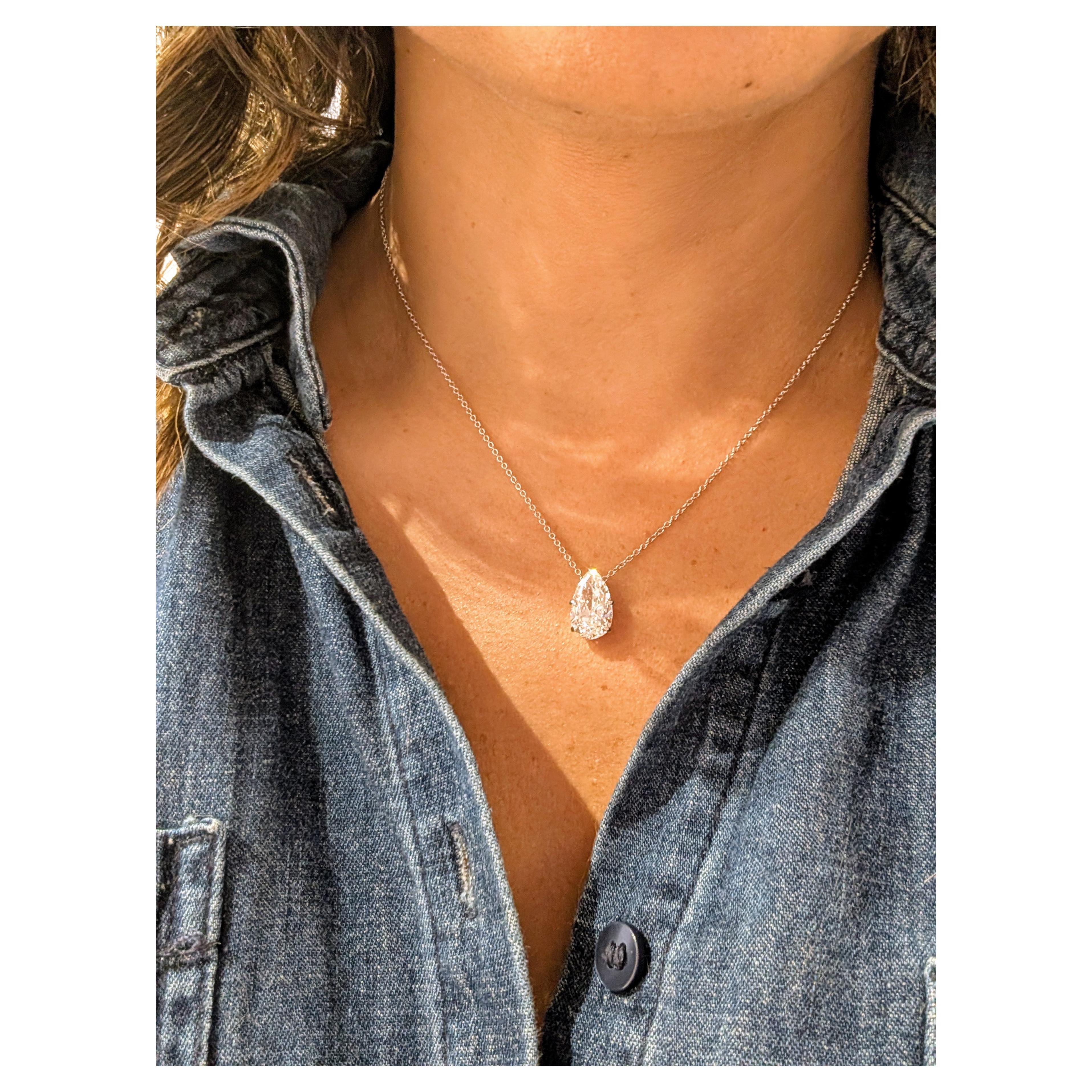 GIA Certified 4.03 Carat Pear Cut Diamond Pendant Necklace in 18k White Gold For Sale 2