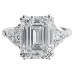 GIA Certified 4.30 Carat Emerald Cut Diamond Ring with Trillion Cut Diamond