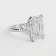 GIA Certified 4.30 Carat Emerald Cut Diamond Ring with Trillion Cut Diamond