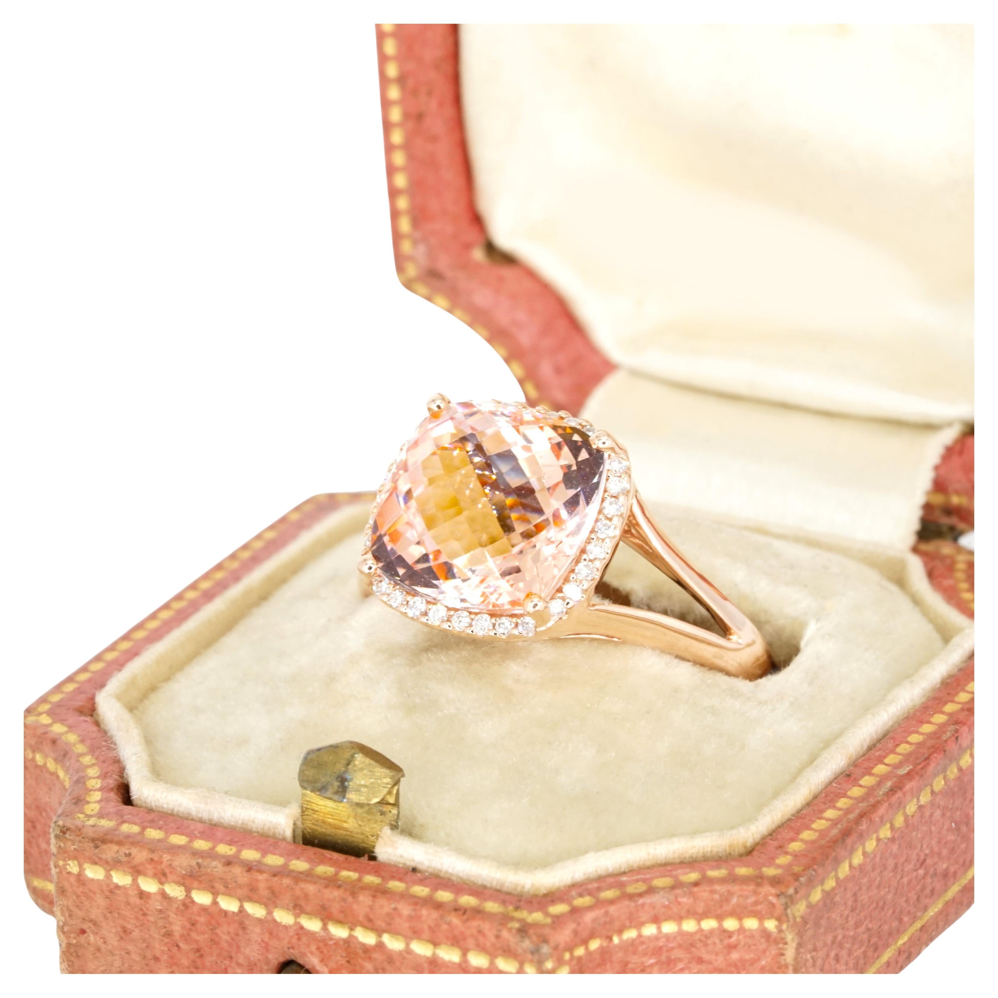 4.56 Carat Pink Morganite Round Diamond 14K Rose Gold Ring
