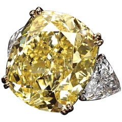 GIA Certified 5.76 Carat Fancy Yellow Cushion Cut Diamond Ring with Trillion