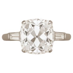 Anello di fidanzamento in platino con diamante taglio Old Mine e baguette affusolata da 1,89 carati