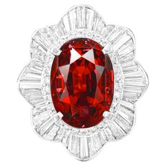 GIA Certified 4 Carat Oval Unheated Peagon's Blood Ruby Cocktail Platinum Ring