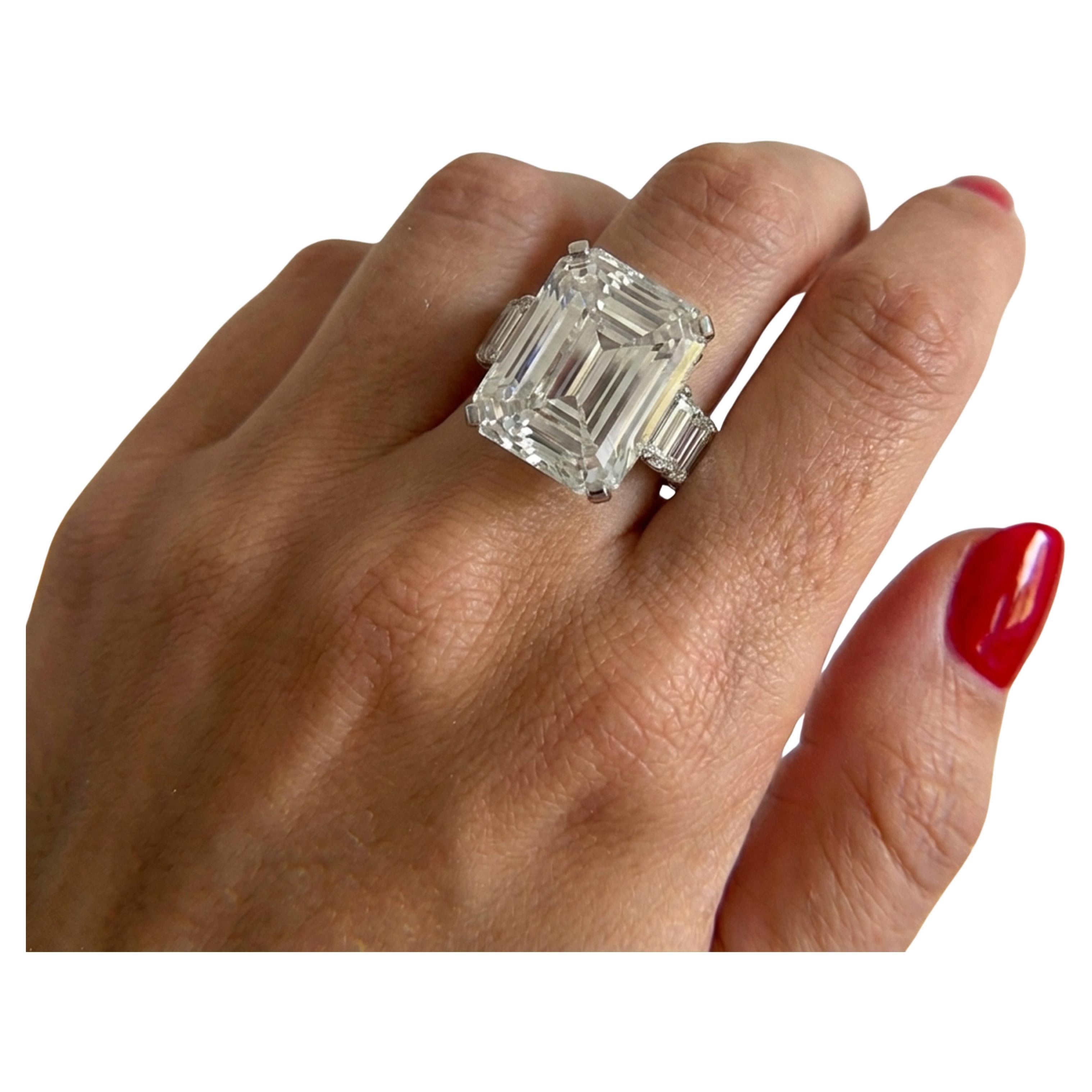 GIA Certified 8.03 Carat Emerald Cut Diamond E Color VVS2 Clarity Platinum Ring For Sale