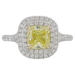Tiffany & Co. Soleste Cushion Double Halo Fancy Intense Yellow Diamond Ring
