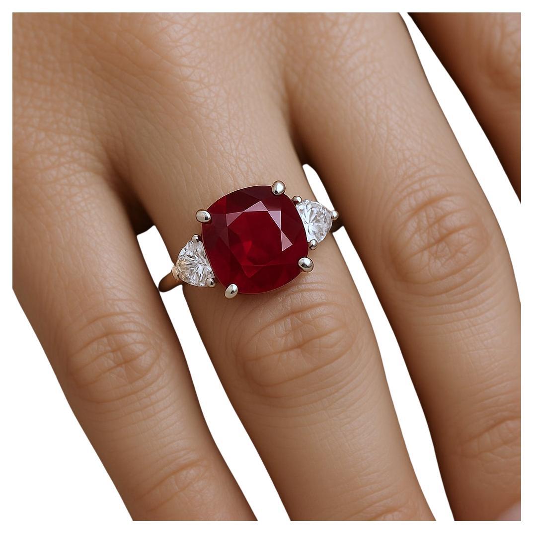 GIA Certified 4.03 Carat Burma Ruby and Diamond Three-Stone Platinum Ring