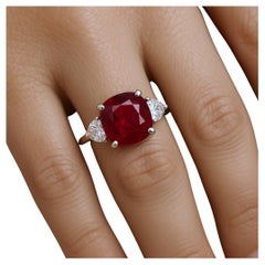 GIA Certified 4.03 Carat Burma Ruby and Diamond Three-Stone Platinum Ring