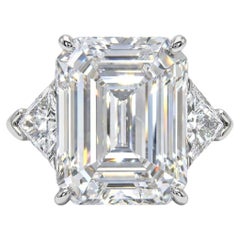 GIA Certified 7.01 Carat Emerald Cut Diamond Ring in Platinum with trillion