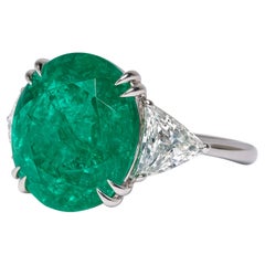 C. Dunaigre Certified 6.84 Carat Colombian Emerald Diamond Ring