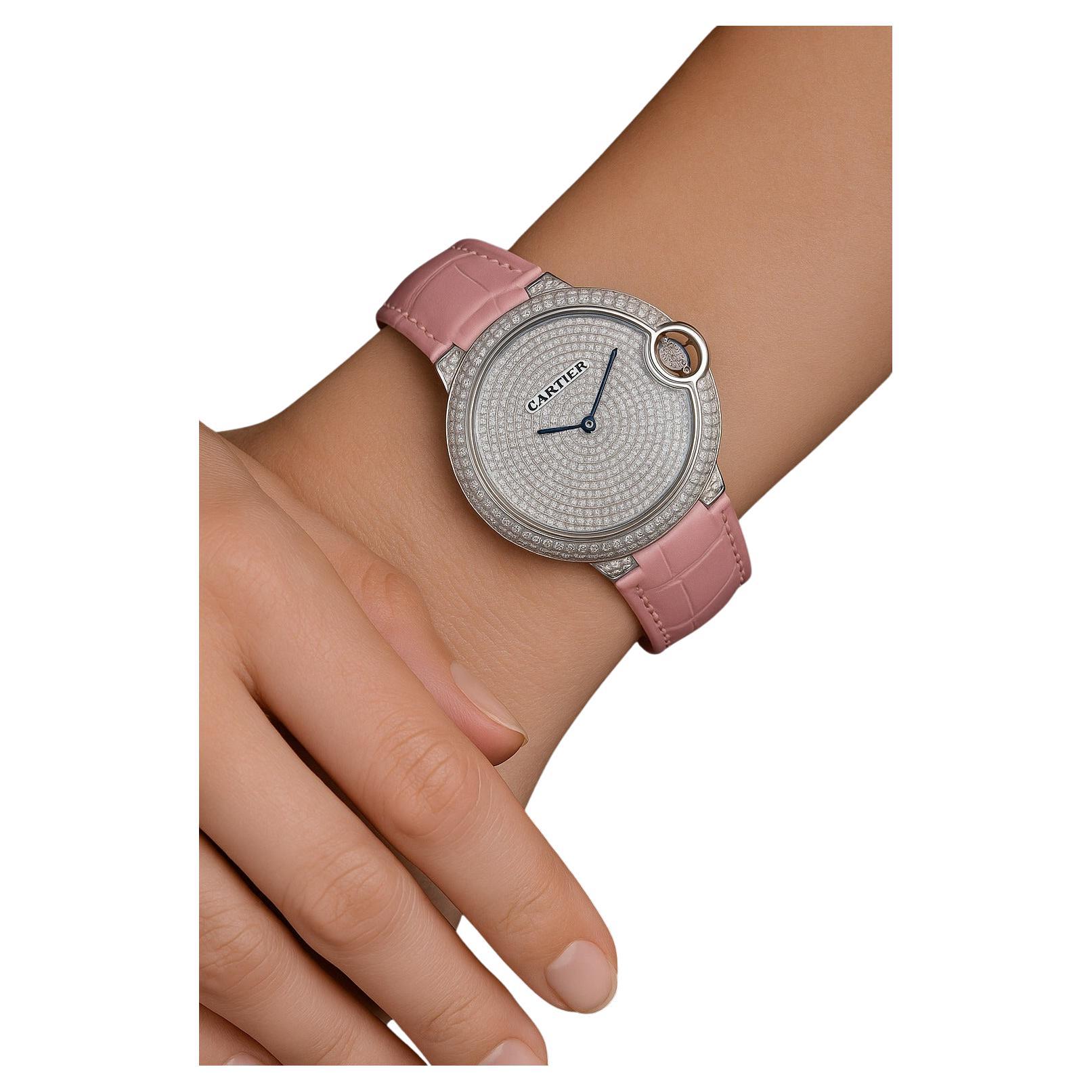 Montre-bracelet Ballon Bleu Pavé Diamant en or blanc 18k de Cartier en vente