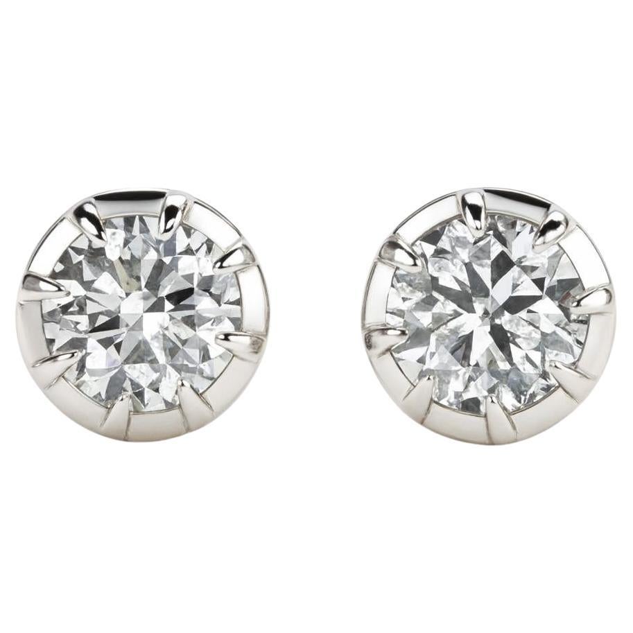 Orecchini di stile vittoriano con diamante rotondo da 2,01 carati in oro giallo 14 carati in vendita