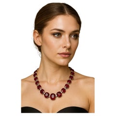 Collier de tennis à maillons en rubis ovale naturel et diamants
