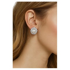 Fine Natural South Sea Pearl & Diamond Halo Stud Earrings  Crafted in 18K white
