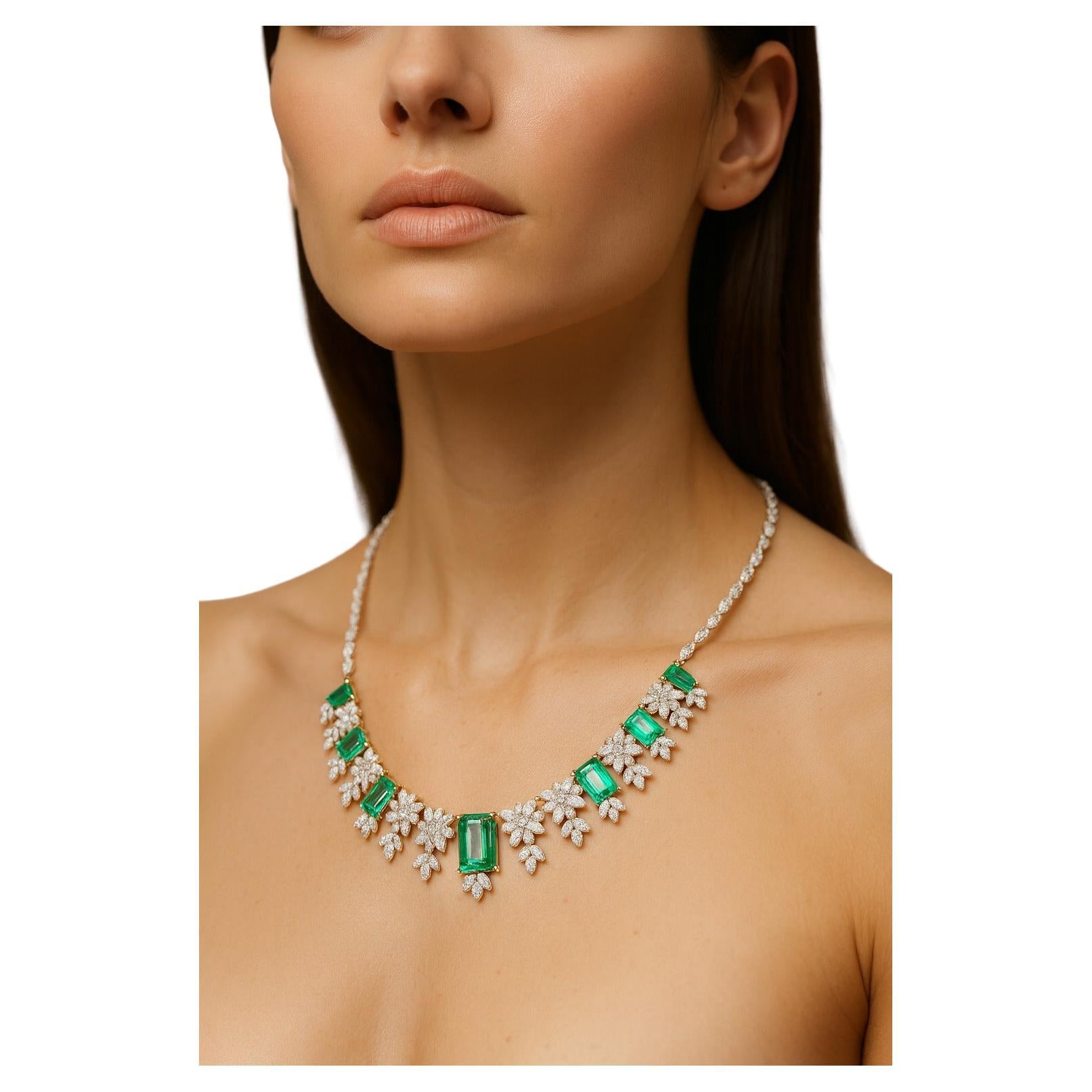Collana di smeraldi e diamanti colombiani certificati, 23 carati