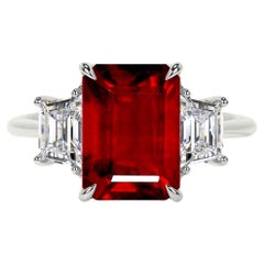 Bellerophon Certified 4.05 Carat Vivid Red Ruby with Trapezoid Diamonds