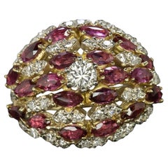 Vintage Ruby 
Diamond Domed Cocktail Ring in 18K Gold