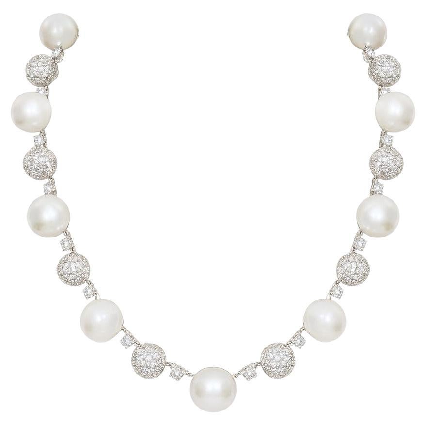 VERDURA 25 Carat Diamond and South Pearl Necklace For Sale