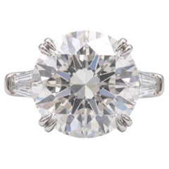 GIA Certified 6.01 Carat Round Brilliant Diamond Ring Set with Tapered Baguettes