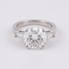GIA Certified 6.01 Carat Round Brilliant Diamond Ring Set with Tapered Baguettes