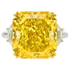 GIA Certified 7.05 Carat Radiant Cut Fancy Yellow Diamond Ring in 18K Gold