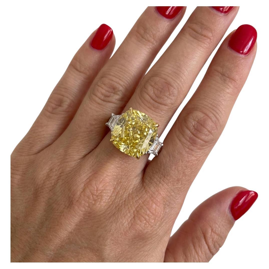 GIA Certified 7.46 Carat Fancy Yellow Internally Flawless Cushion Ring
