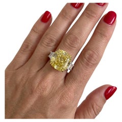 GIA Certified 7.46 Carat Fancy Yellow Internally Flawless Cushion Ring