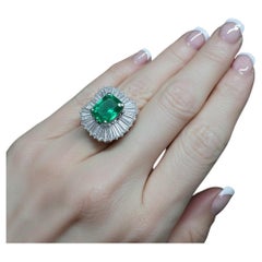 GIA Certified Colombian Emerald Diamond Platinum Ballerina Ring
