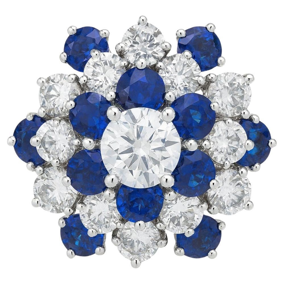 Oscar Heyman 1970er Jahre Platin Diamant und Königsblauer Saphir Cluster Ring