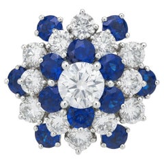 Oscar Heyman 1970er Jahre Platin Diamant und Königsblauer Saphir Cluster Ring