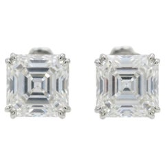 GIA Certified 4.04 Carat Asscher Cut F Color Diamond Studs Platinum Earrings